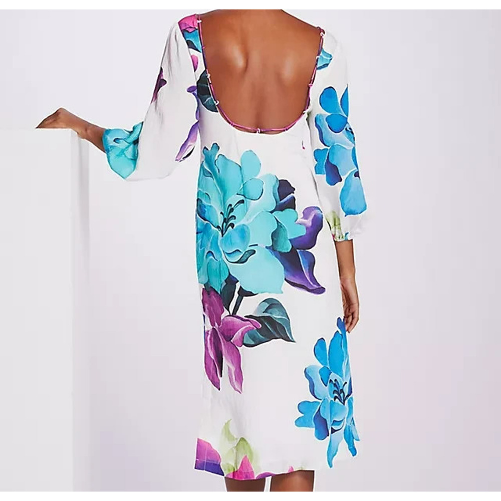 Anthropologie Maeve Floral Printed Midi Dress Size 2 Watercolor Spring Feminine - Picture 10 of 15